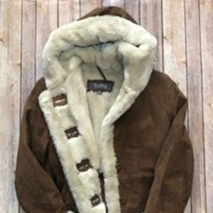 Wilsons Leather Kids Tan Suede Coat - Fur Lined XL